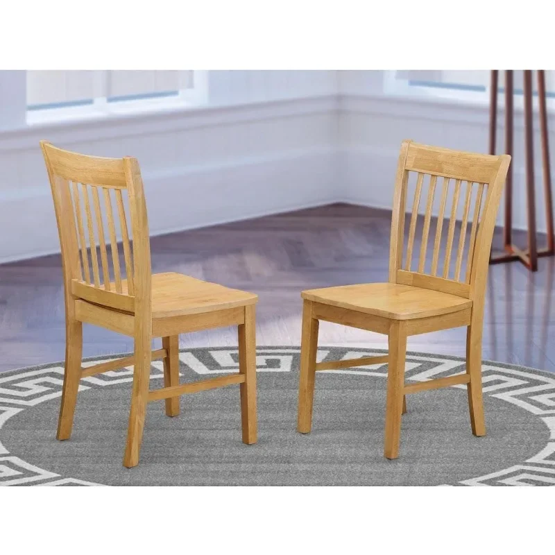 Norfolk Dining Slat Back Wooden Seat Chairs, Set of 2, Oak