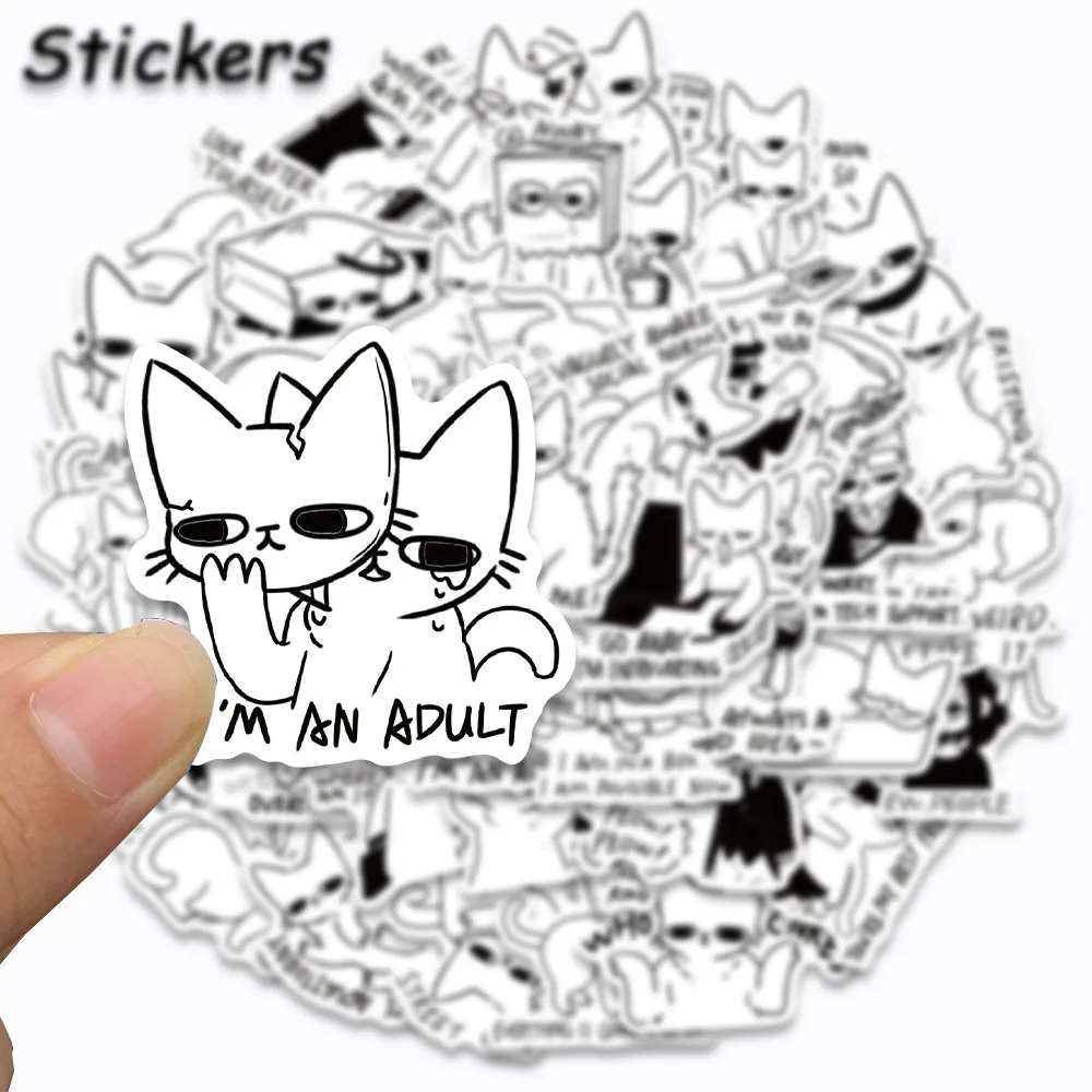 50PCS Cartoon Cat MEME Stickers INS Style Cute Graffiti Decals For Laptop Skateboard Cup Suitcase Guitar Waterproof Stickers