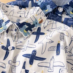 Japan Harajuku Fashion Cartoon Birds Print Cotton Blue Short Sleeve Blouse Women Summer Original Design Embroidery Shirts