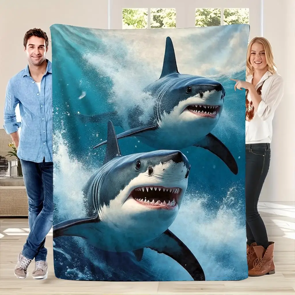 Shark Print Decorative Throw Blanket for Sofa, Bed, Home Decor, Camping, Travel, and Shark Lover Unique Gift