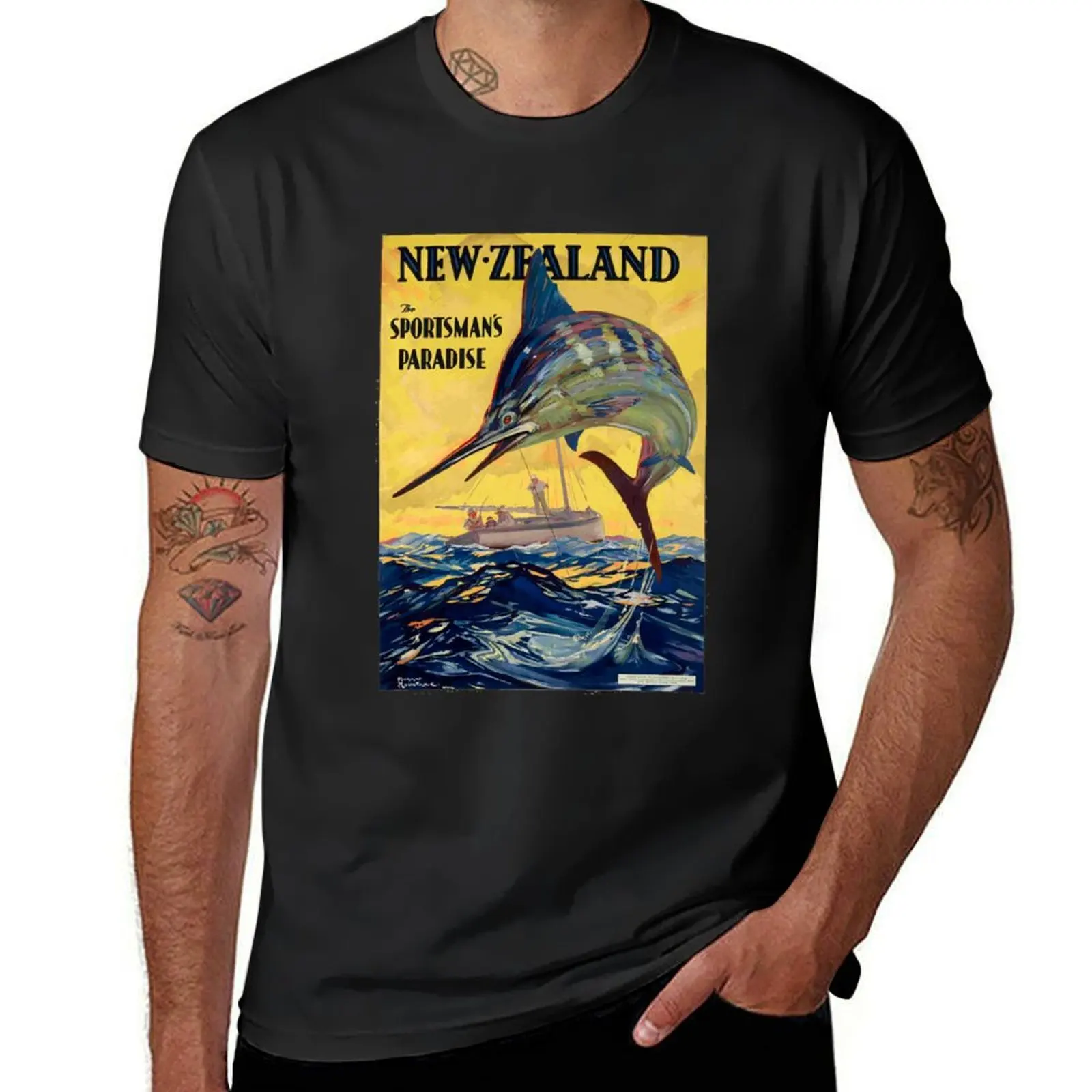 

New Zealand Fishing Print T-Shirt designer shirts blue archive cheap stuff summer 2025 luxury clothes men
