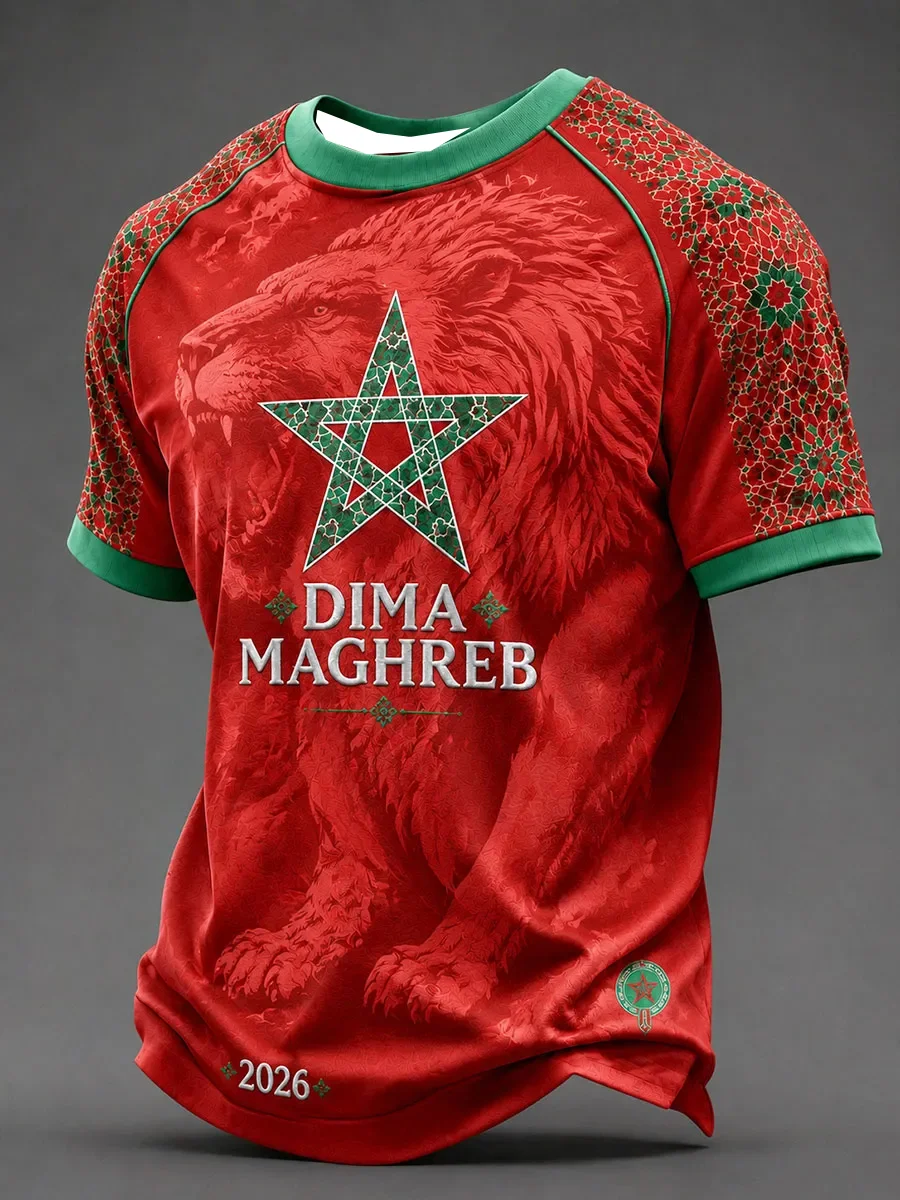 Nouveau T-shirt de supporter de football imprimé en 3D style marocain 2026 – T-shirt à manches courtes pour homme, T-shirt pour femme, Maillot de sport, Streetwear Y2K