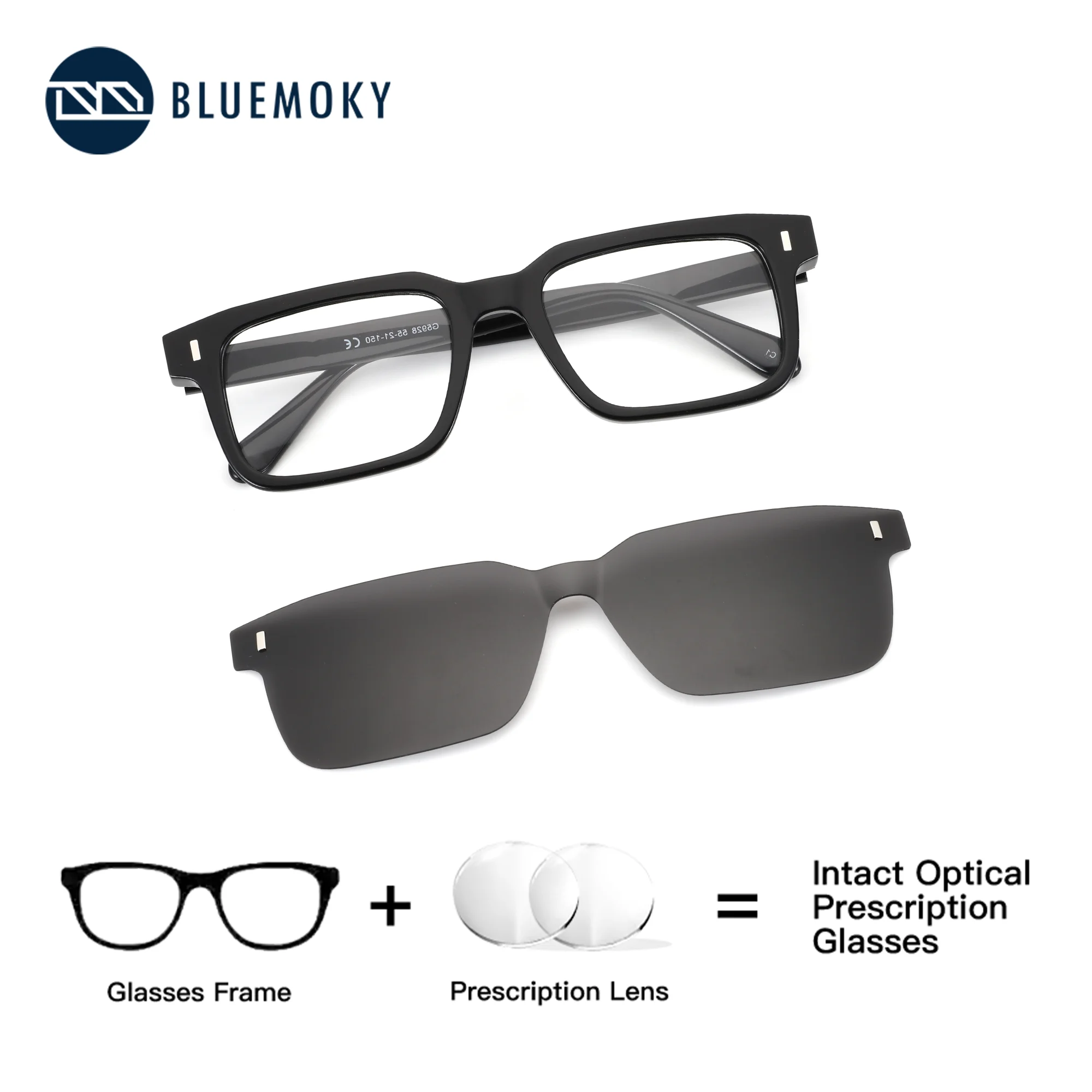 

BLUEMOKY Acetate Butterfly Square Sunglasses Clip Prescription Glasses,Men Progressive Multifocal Myopia Anti Blue Light Lenses