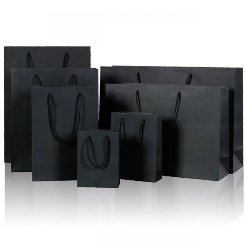 Customized product、Custom Fashion Eco-friendly Black Shopping Kraft Paper Bags With Logo Printed