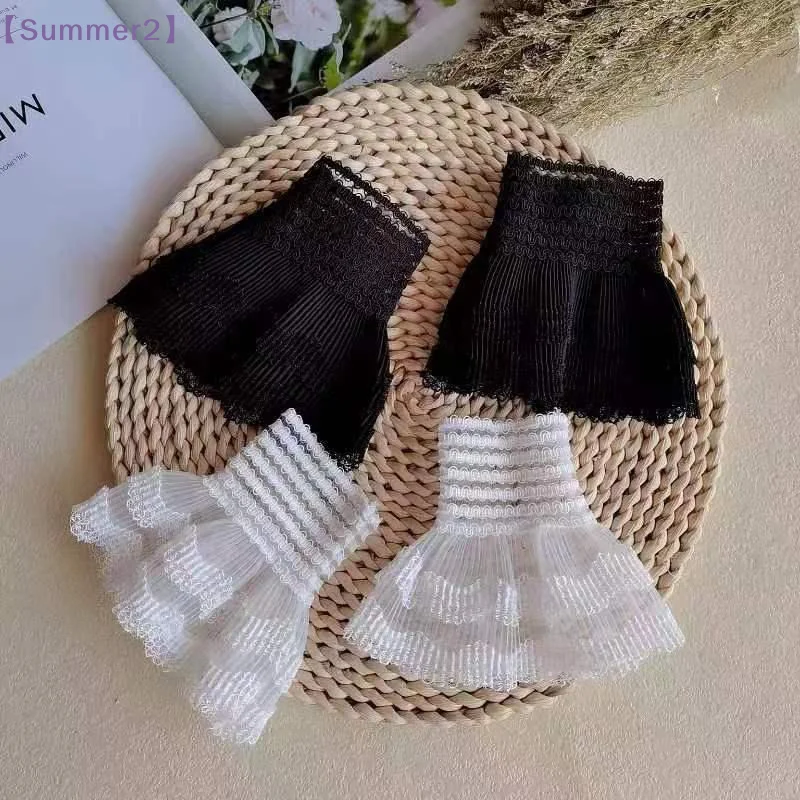 

【Xia2】1Pair Stretchy Lace Fake Sleeve Detachable Ruffles Sleeve Cuffs Clothing Decorative Cuffs Fashion Accessories{S}