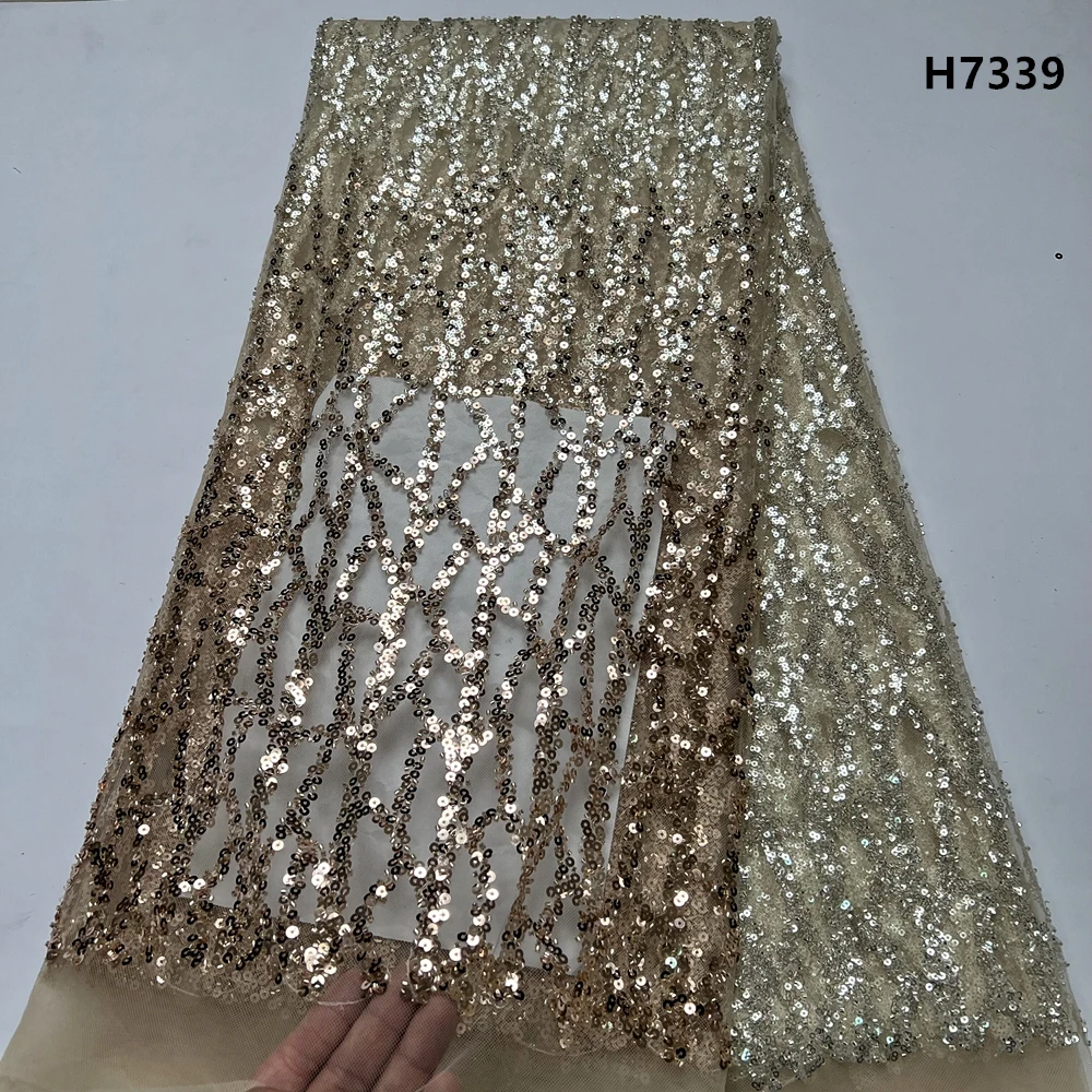 

2024 High Quality African Nigerian Tulle Lace Fabric Sequins Embroidery French Guipure Wedding Party Dress Beaded 5Yards