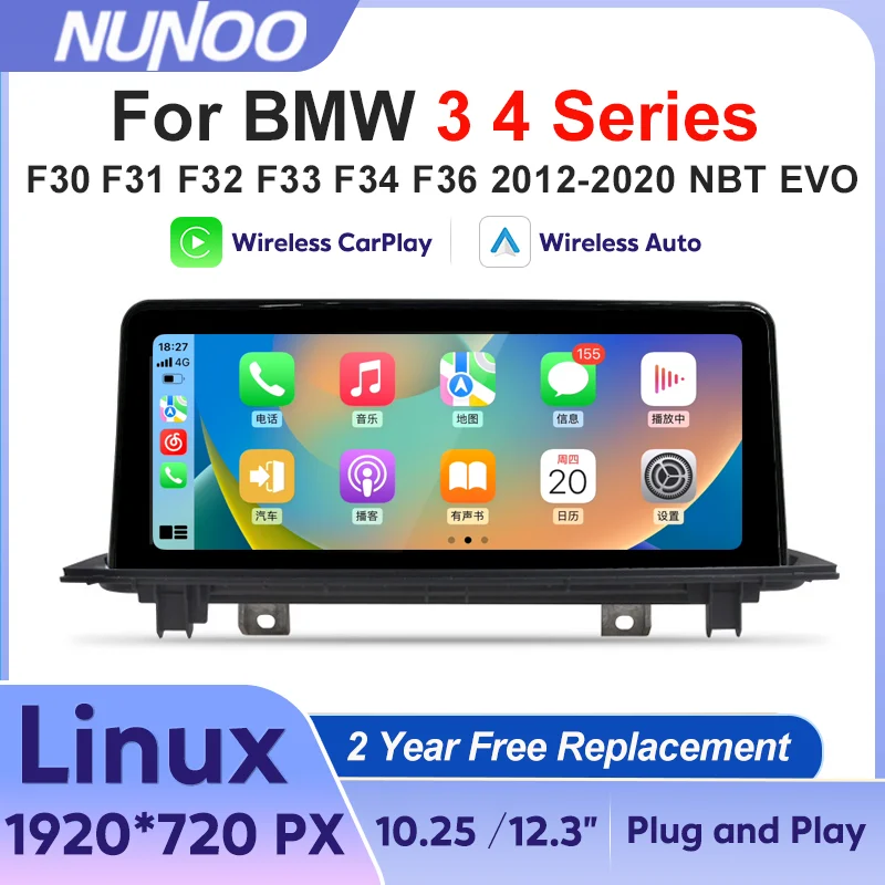 Wireless CarPlay Android Auto For BMW 3 4 Series F30 F31 F32 F33 F34 F36 2012-2020 Multimedia Display Autoradio Touch Screen