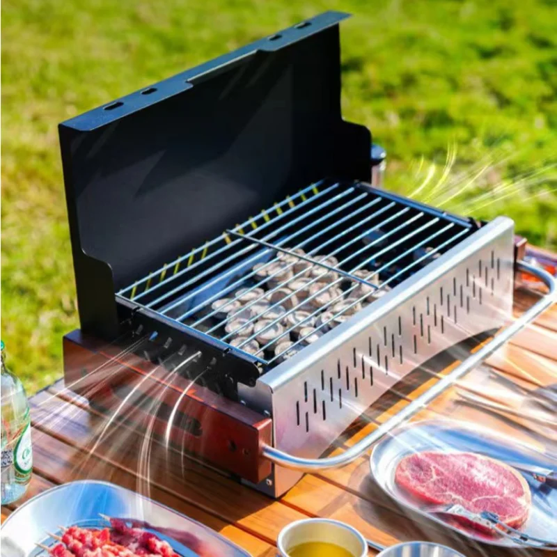 Outdoor Household Folding Portable Charcoal Skewers BBQ Grill Enamel Charcoal Basin Desktop BBQ Shelf Camping BBQ Grill