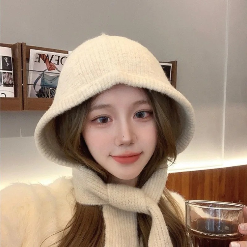 

Winter Warm Knitted Balaclava Hat Scarf Mask One Piece Women Korean Style Thickened Windproof Neck Face Cover Protection