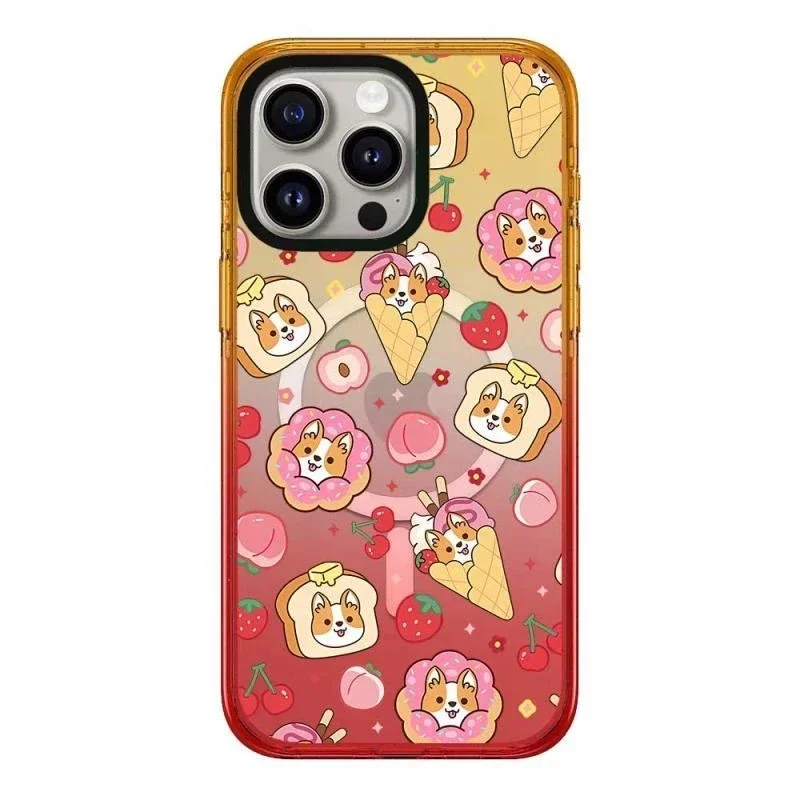 

Cute Dog Sushi Peach Gradient Border 2.5 Acrylic Magnetic Phone Case Cover for IPhone 13 14 15 Pro Max Case