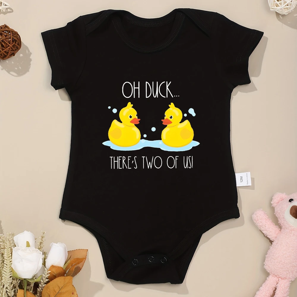 Oh Duck There\'s Two of Us Cute Baby Boy Girl Clothes Twins Newborn Onesie Funny Infant Baptism Outfits 100% Cotton Bodysuits