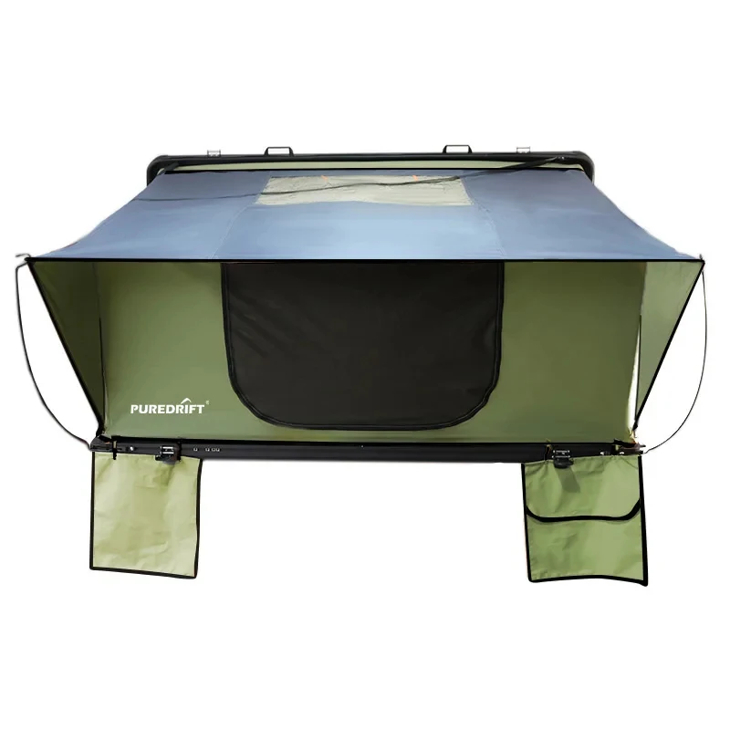 Side Flip Aluminum Alloy Rooftop Tent, Double Layer Oxford Waterproof with Large Sunshade for RV Outdoor Camping