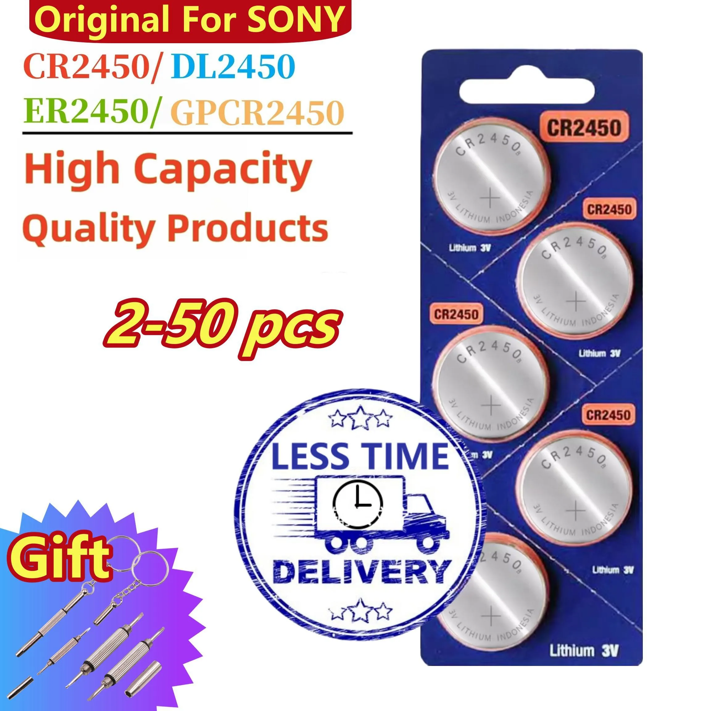 

2-50PCS Original For Sony CR2450 3V Lithium DL2450 Battery for Watch Toy Calculator Car Key Remote Control