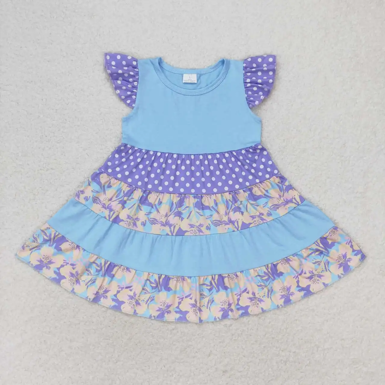 

Baby Girls blue floral fish Dress toddlers Wholesale Boutique summer Clothing Children Kids short Sleeves twirl Skirts popular