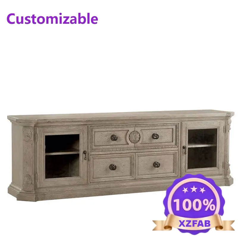 Factory Direct 2026 Architectural Renaissance Furniture American Solid Wood Ash Wood TV Cabinet European Living Room Vintage Car