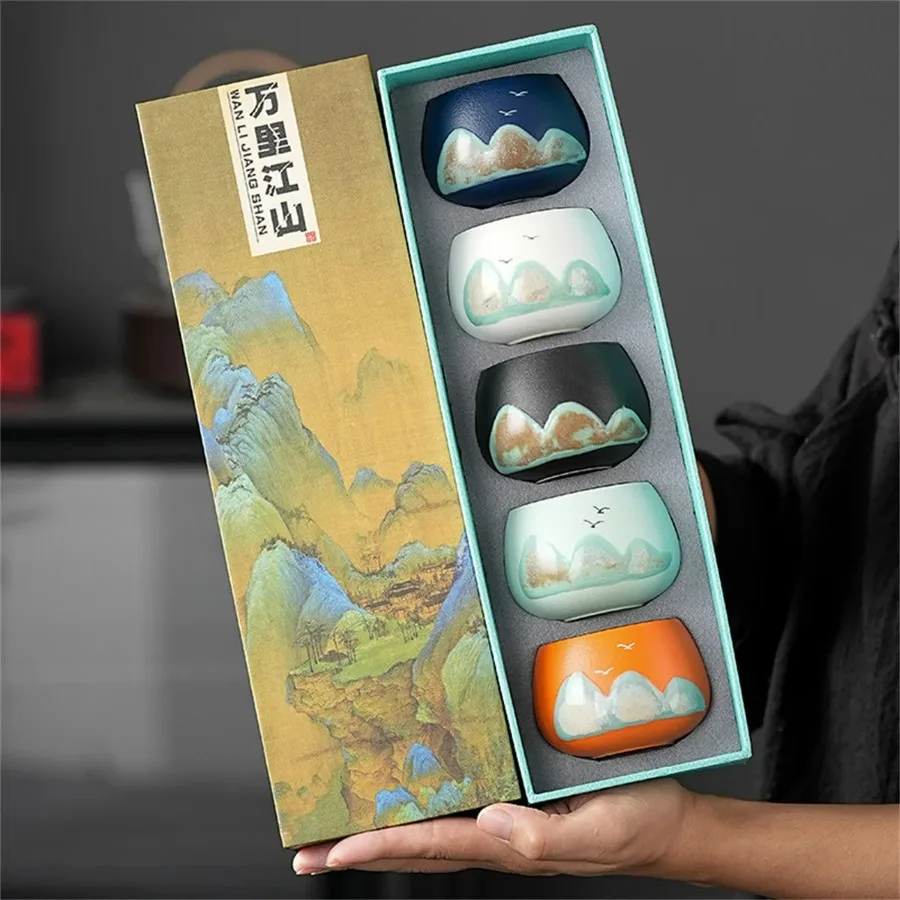 Ceramic Teacup Set Host Cup Personal Single Cup Tea Set Cultural and Creative Retro Hand-painted Tea Cup Gift Box Souvenir Gift