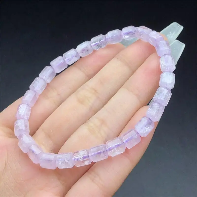 6MM Natural Kunzite Bucket Bead Bracelet Women Fashion Round Stone Elegant Healing Strand Wristband Gift 1PCS