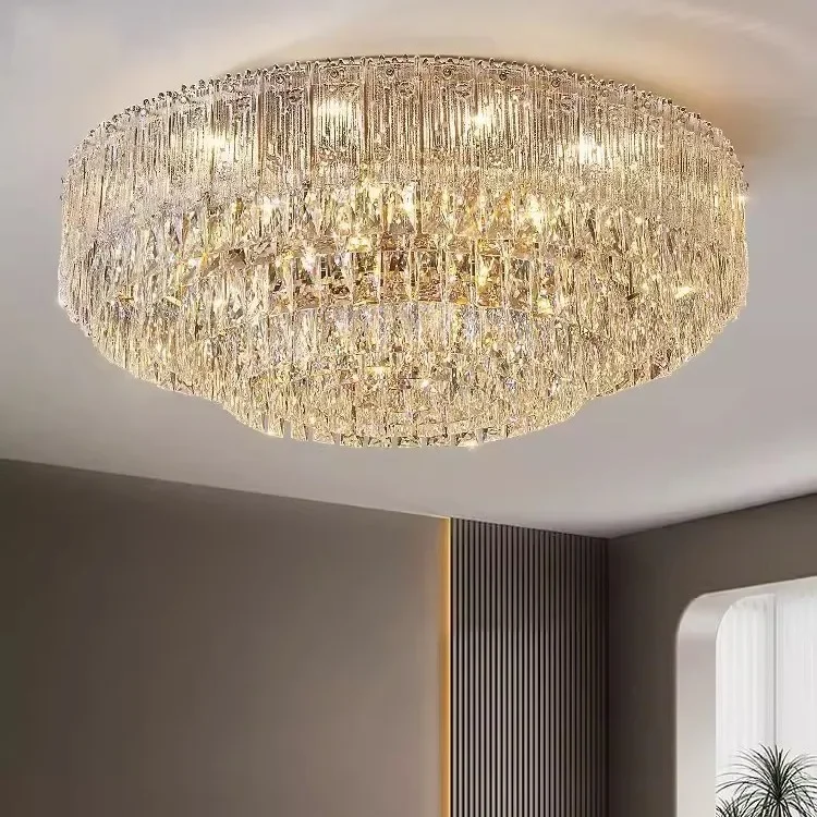 Moderne leichte, luxuriöse, rechteckige, runde Wohnzimmer-Deckenleuchte, einfache Atmosphäre, Kristalllampe