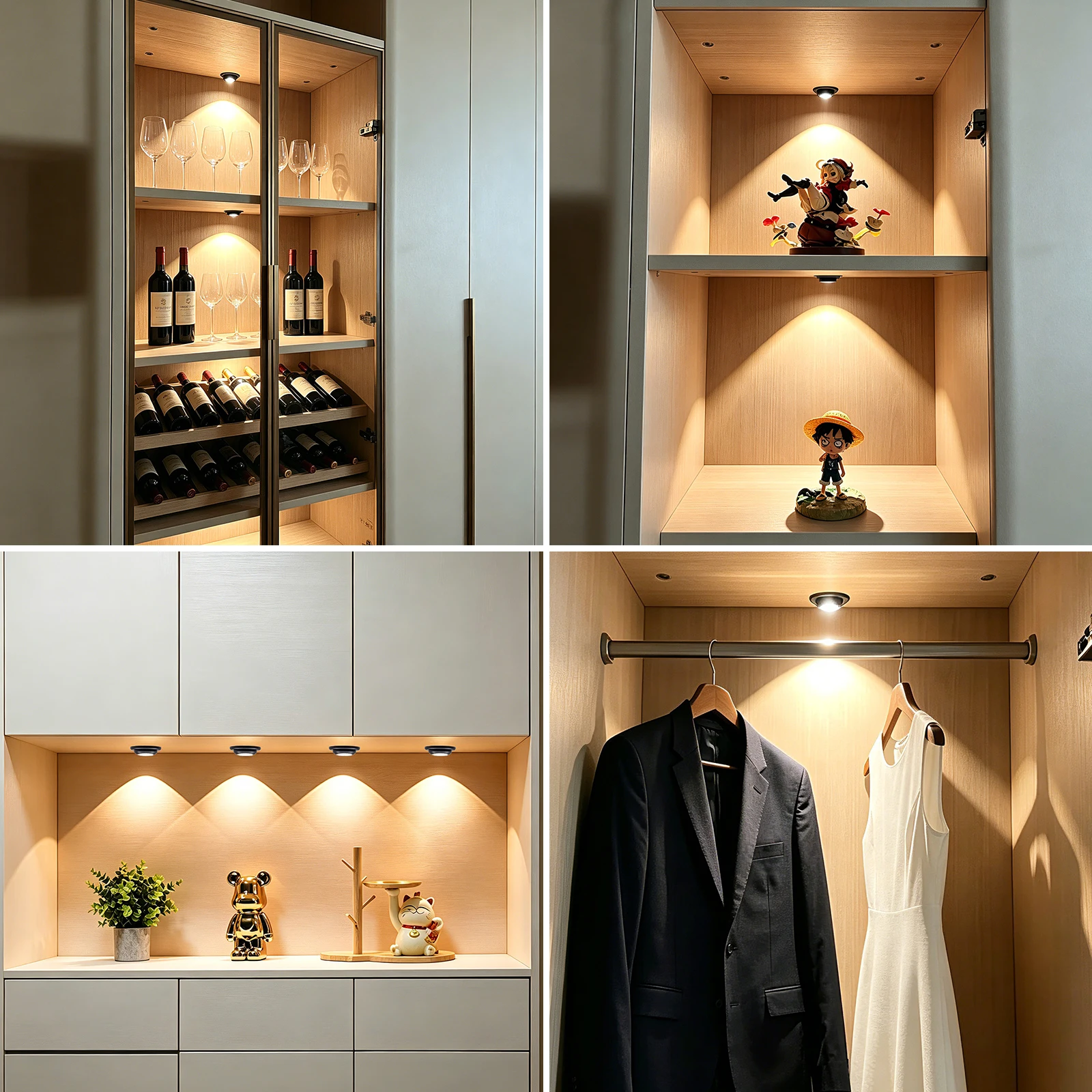 1-6Pcs Set Touch Dimmable LED Spotlight White Natural Warm 12V Mini Ceiling Spot for Wine Artwork Storage Display Cabinet Decor
