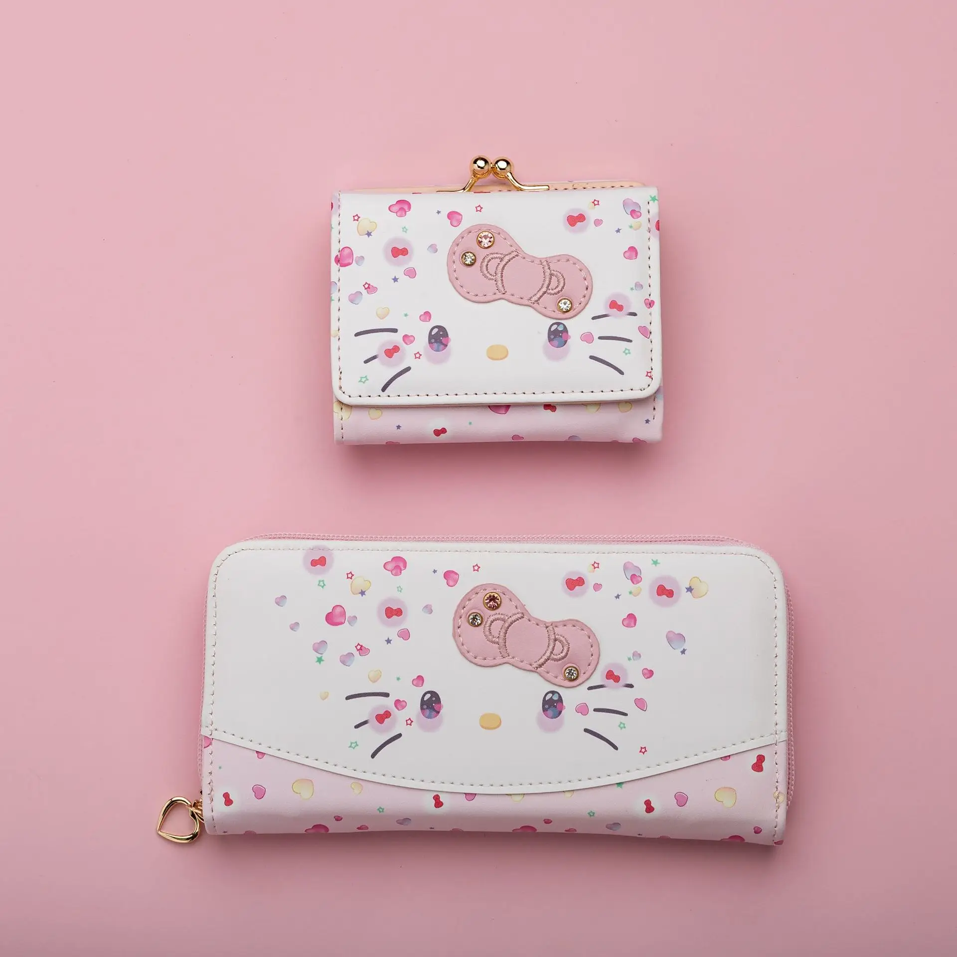 

Kawaii Sanrio Hello Kitty Women's Wallet Leisure Clutch Purse Cartoon Anime Card Bag Double Fold Coin Purse Girls Gifts