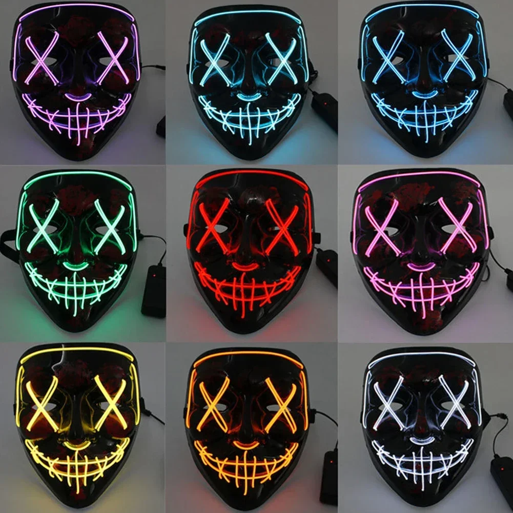 Máscara de purga luminosa LED inalámbrica, máscara de neón de terror, suministros de fiesta de Cosplay, suministros de disfraces de Fstival