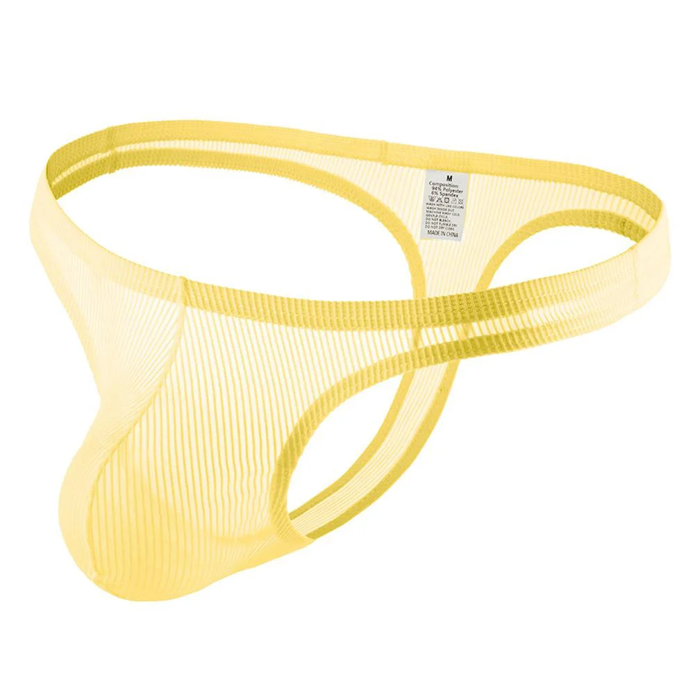 1pc Mens Sexy Thong Sheer Striped Bulge Pouch G-String Low Rise Underwear See Through Panties Breathable Erotic Panties