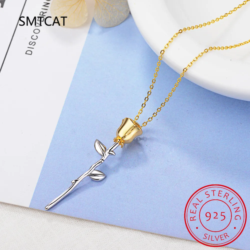 925 Sterling Silver 3D Rose Flower Charm Necklace Ultimate Rose Flower Beauty and Beast Boho Jewelry Woman Valentine's Day Gift
