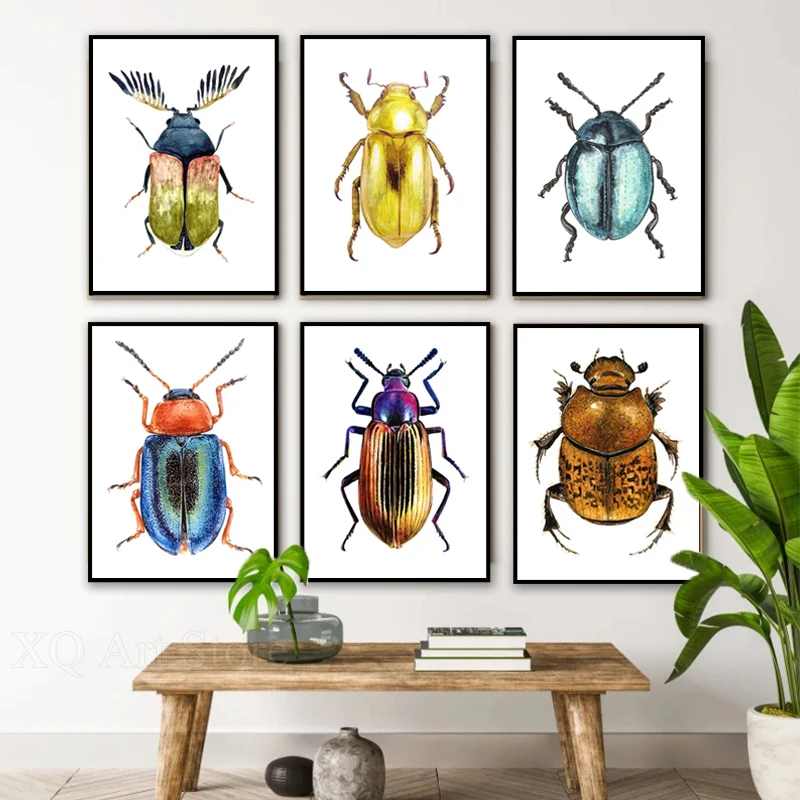 

Insect Beetle Collection Retro Wall Art Canvas Painting Poster and Prints for Living Room Decoration Home Decor Picture