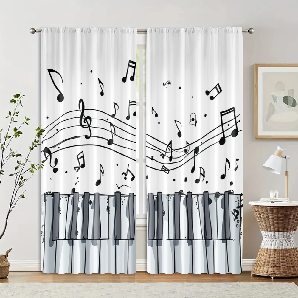 2pcs, Curtains Classic Piano & Musical Notes Machine Washable Fabric (without rod) Room Decor Ldeal for Bedroom Living Room