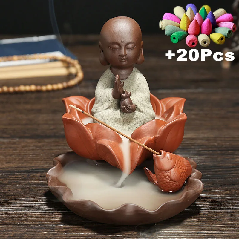 

Gift Cones Creative Home Decor Handicraft Incense Stick Holder Lotus Buddha Backflow Incense Burner Ceramic Censer