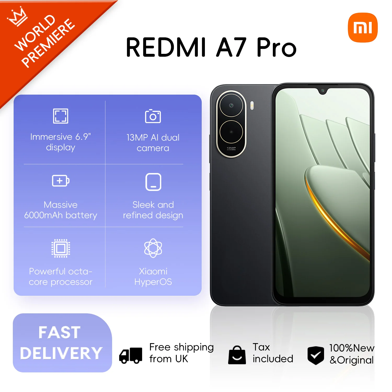 Xiaomi Redmi A7 Pro 4G, 4+64GB, Global Version, 6.9" 120Hz LCD Display UNISOC T7250 Processor 13MP 6000mAh 15W Side Fingerprint Sensor NFC