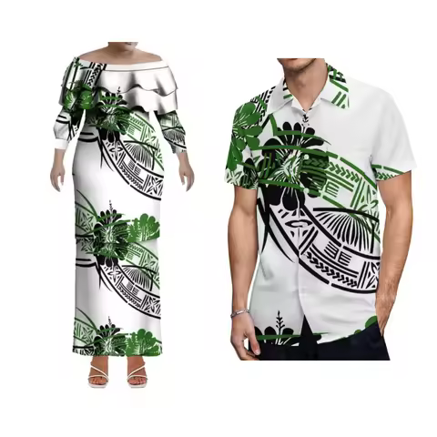 Customizable Polynesian Samoa Hawaii Slim Women Ruffle Collar Fishtail Dress Soft Summer Evening Garden Party
