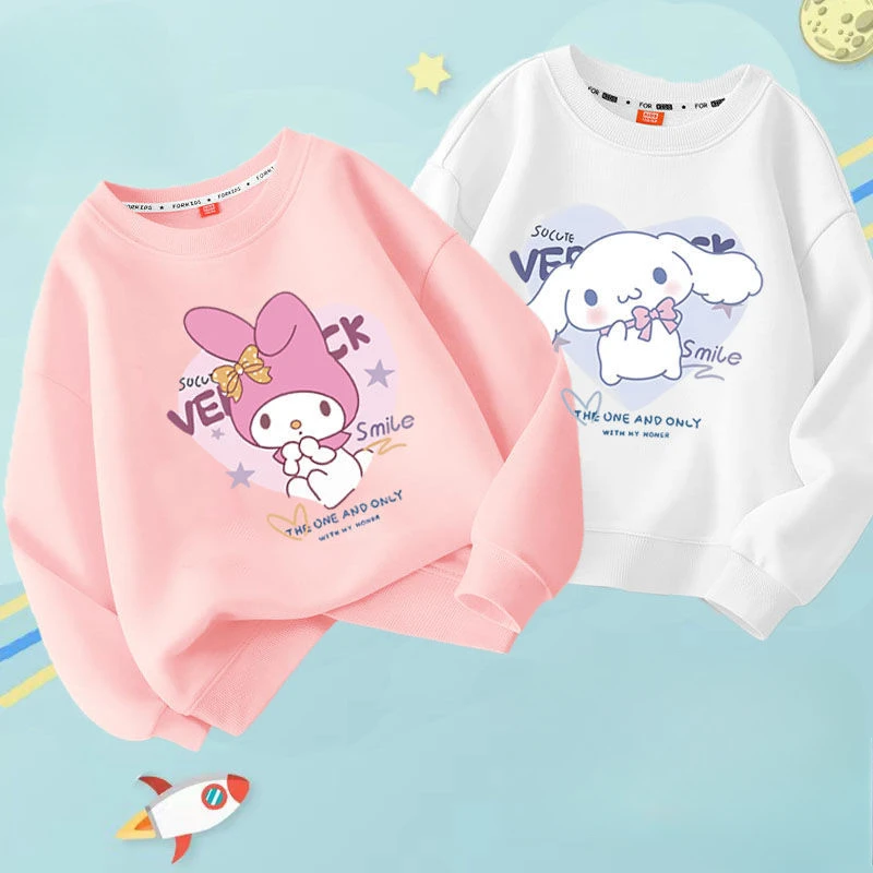 

Cute Girl Kuromi Hoodies Kawaii Cinnamoroll Pullover Two pieces Round neck Sweatshirts Cartoons Children Casual Kids Clothes