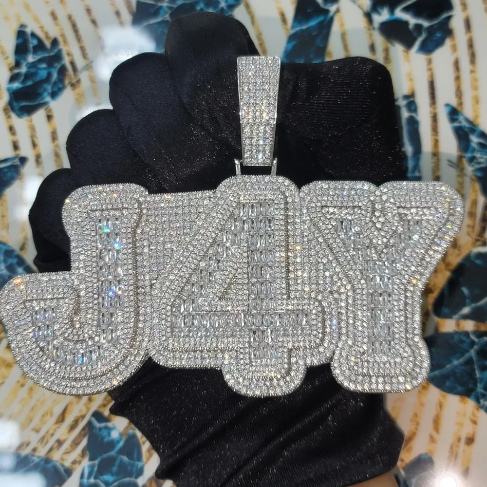 Iced Out Big Baguettecz Tennis Chain Hip Hop Necklace Custom Letter Pendant Whole Piece Solid Back Nameplate Mother's Day Gifts