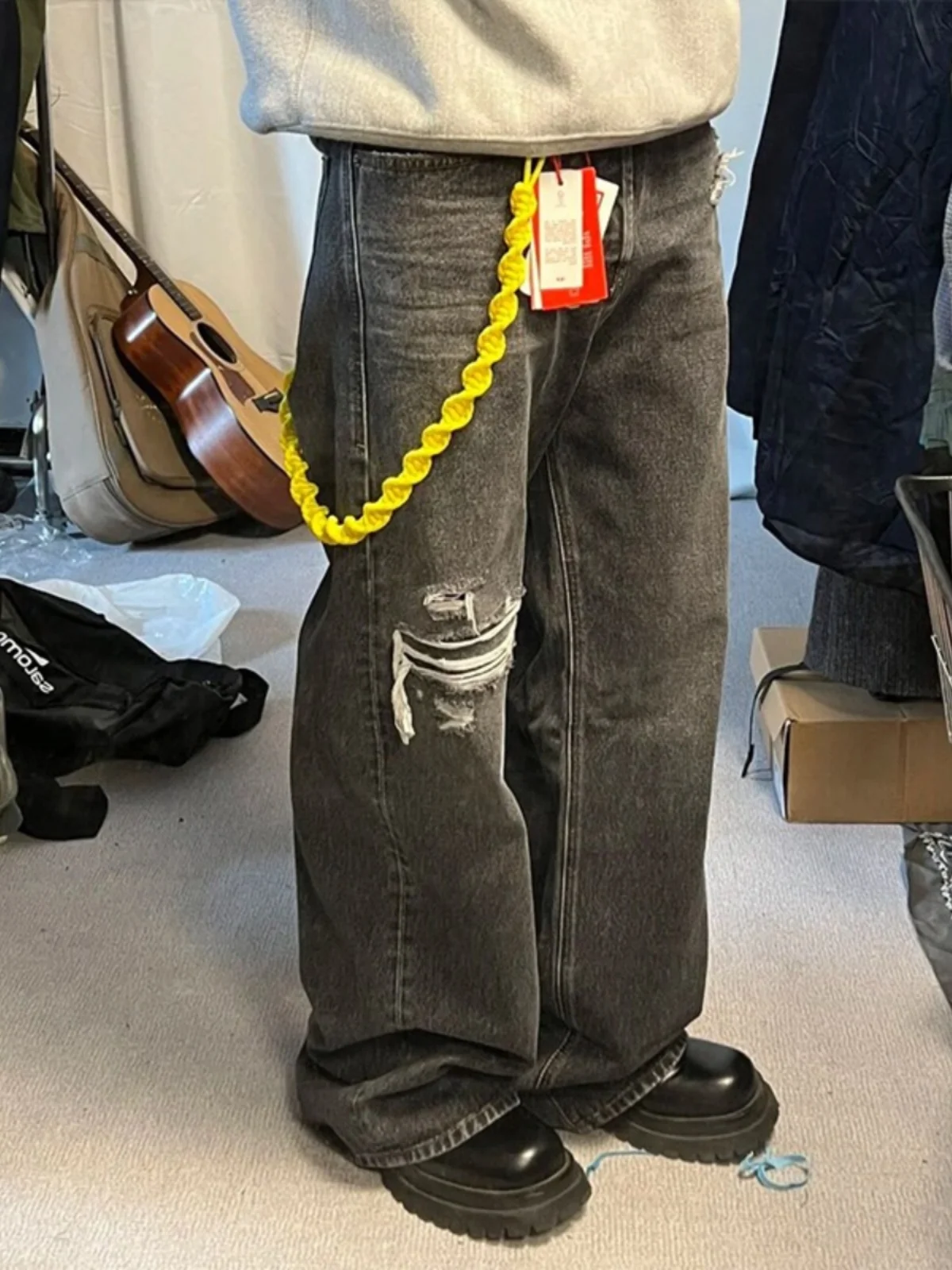 

Y/Project 23S New Hole Waed Bla ey Denim Pants Wide Leg Micro Flared Casual Long Trousers for Teenagers