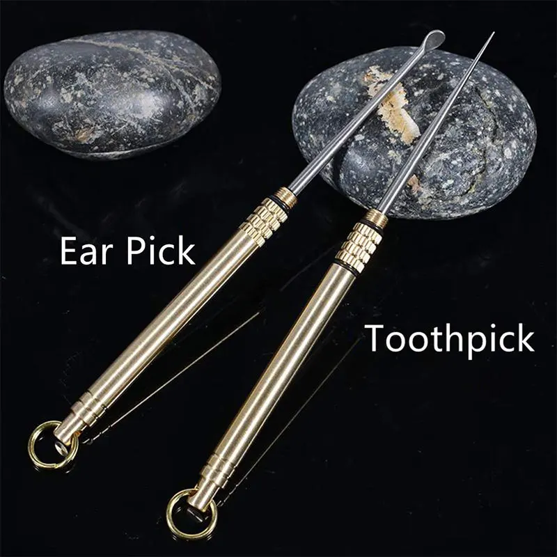 Titanium Toothpicks & Ear Pick with Protective Case Holder EDC Keychain Tool for Outdoor Picnic Travel and Camping