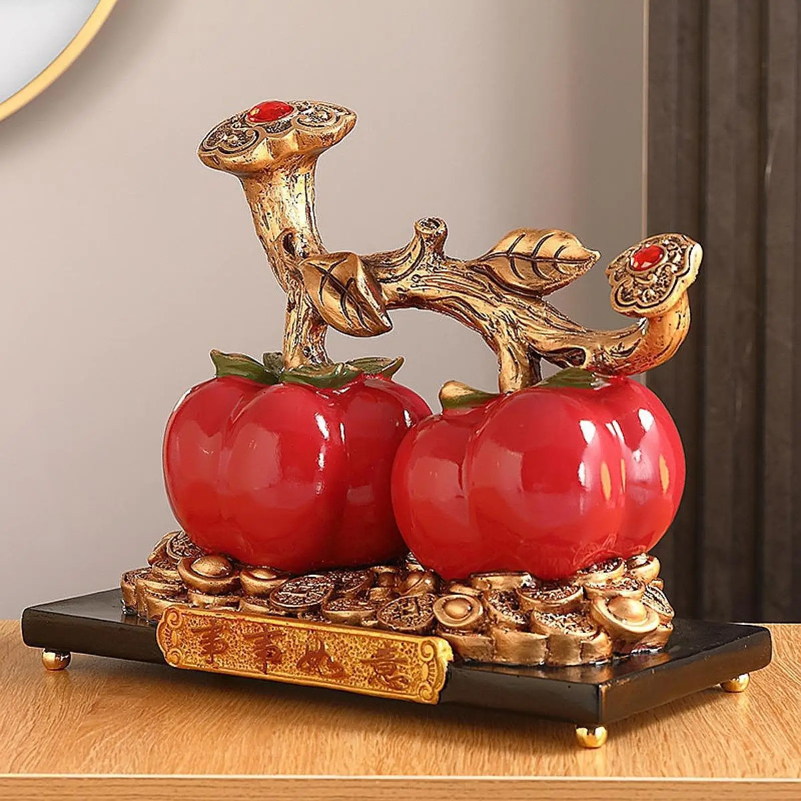 

Fengshui Ornament,Persimmon Resin Statue Home Sculpture Gift Collectible Figurine Chinese Lucky Decoration for Shop Farmhouse