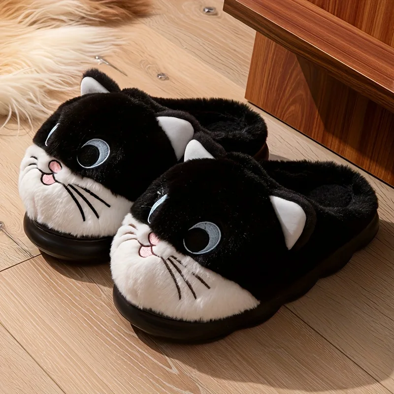 Comfortable Warm Breathable Cotton Slippers Cartoon Cat Design Home Shoes Unisex Anti Odor Footwear for Men And Women view 2