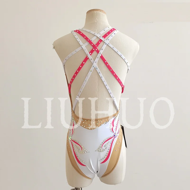 Synchronized Swimming Suit With Rhinestones Swimsuit Girls Competition Suit White BD8173 - view 3