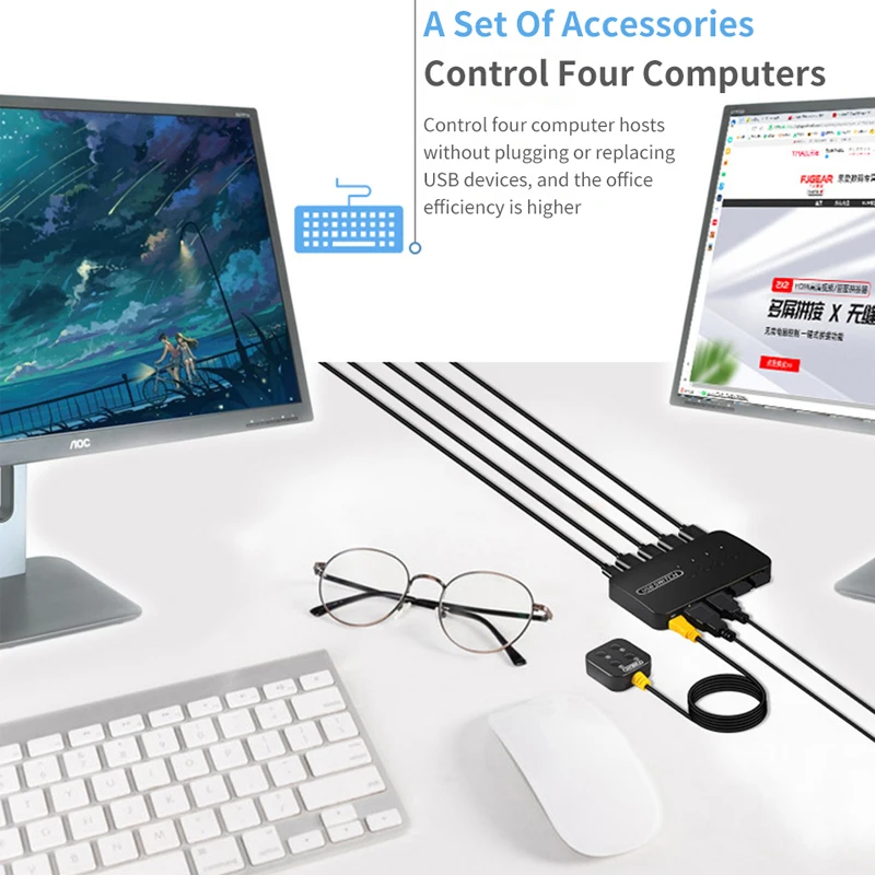 KVM USB Switch Adapter 4 Inputs 4 Outputs Controller Hub USB Printer Sharing Splitter For Laptop Printer Keyboard Mouse Monitor