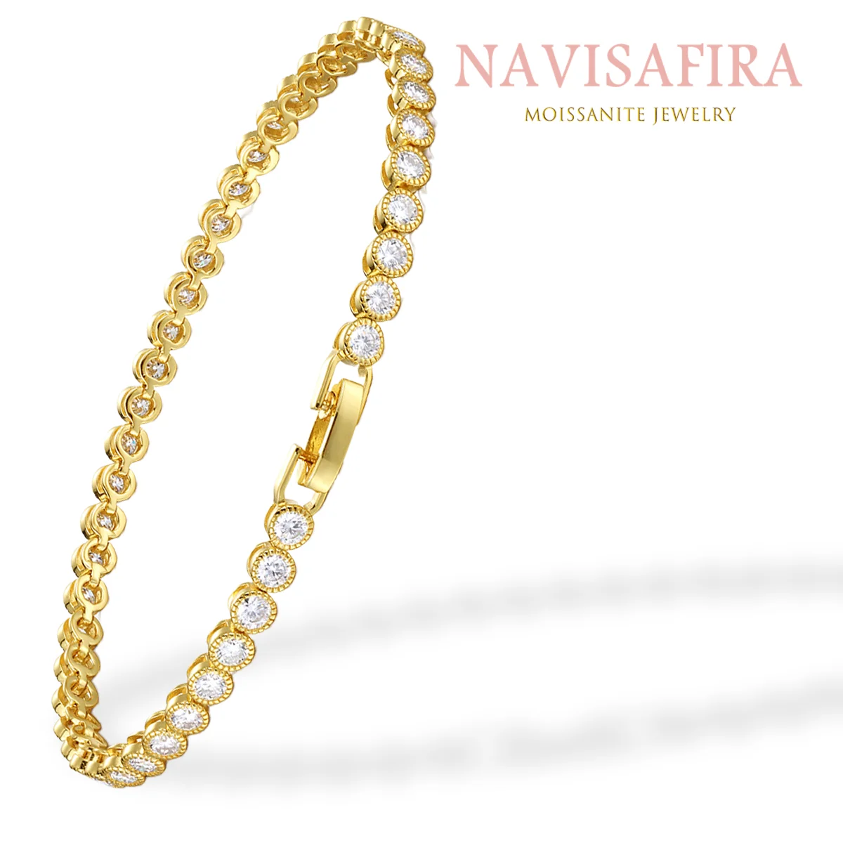 

3mm S925 Gold-Plated Moissanite Tennis Bracelet – Minimalist Round Setting, Sparkling Elegance for Daily and Special Occasions