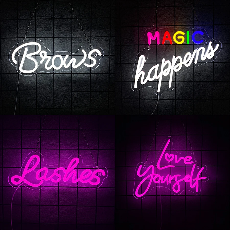 Magic Happens Neon Sign, Led Letter Icon Business Signboard, Suitable For Beauty Salon Studio, Dressing Room And Spa Art Decor.