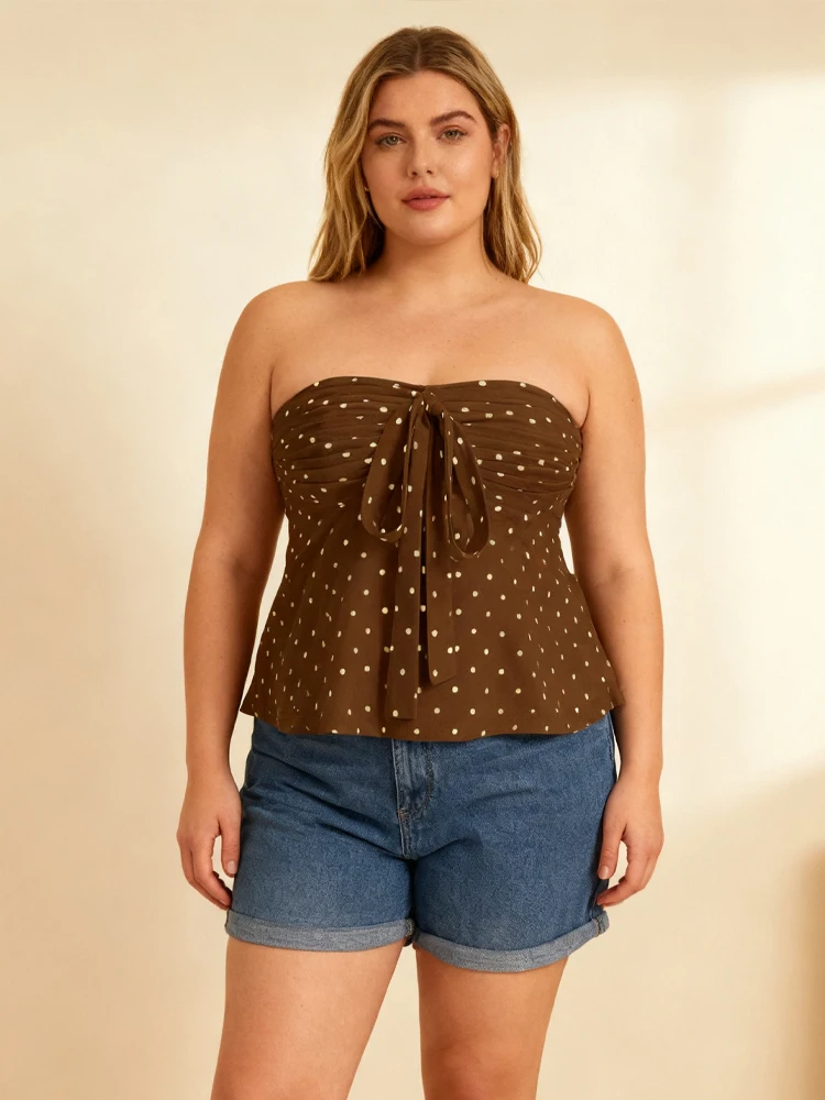 NewElegant طباعة نقطة مرونة حجم كبير سترة قمة الموضة Y2K خارج الكتف ربطة القوس فيونكة مثير قمة كبيرة كل مباراة ملابس امرأة الحفلات