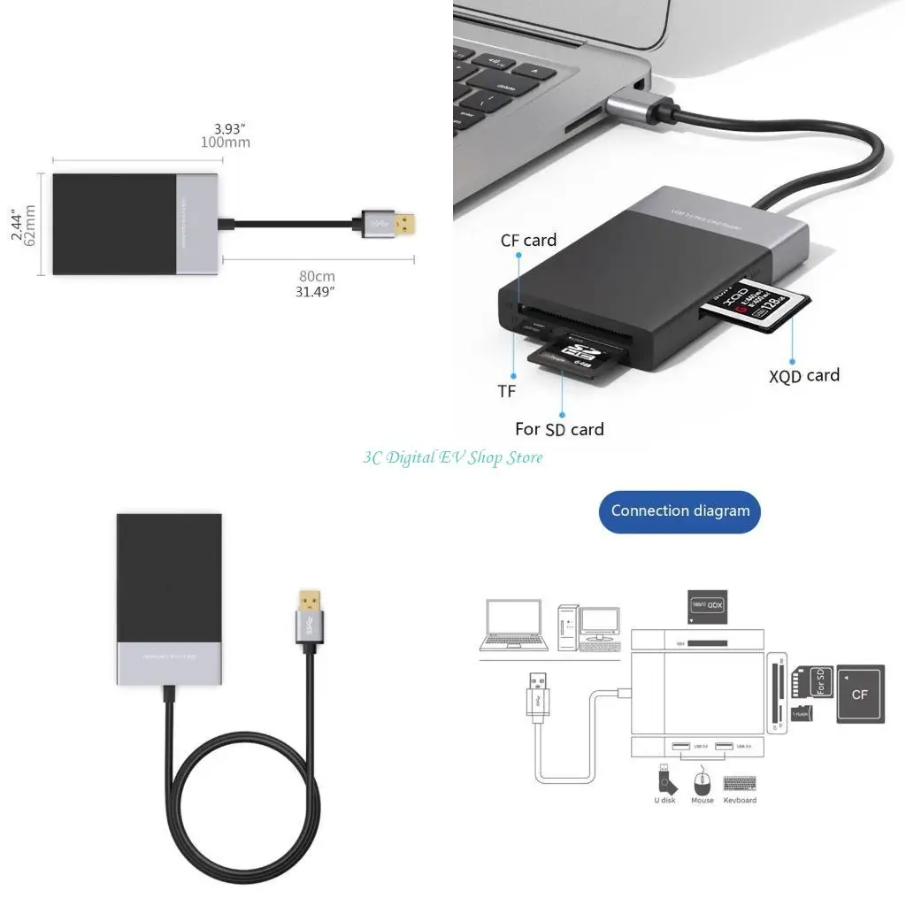 

E74D 6IN 1 Высокоскоростной считывание карт карты Multi Multi Memory USB 2 Порт -концентратор порта Адаптер Адаптер