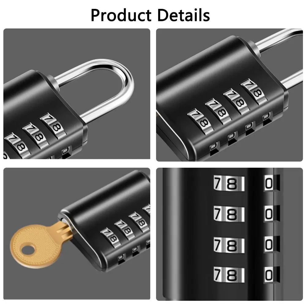 Waterproof with Key Combination Lock 4 Digit Password Lock Luggage Padlock Backpack Zipper Lock Dormitory Cabinet  Lock