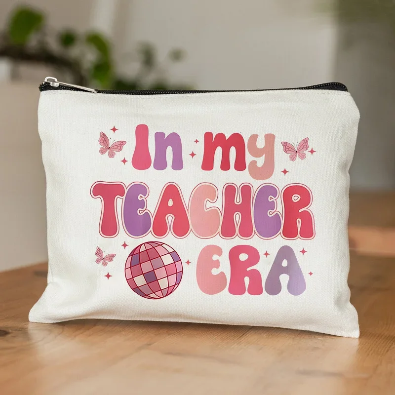 In My Teacher Era Pattern Cosmetic Bag Teacher Gift Bag Gift for Teachers on Christmas and Halloween Casual Travel Pouch Bag