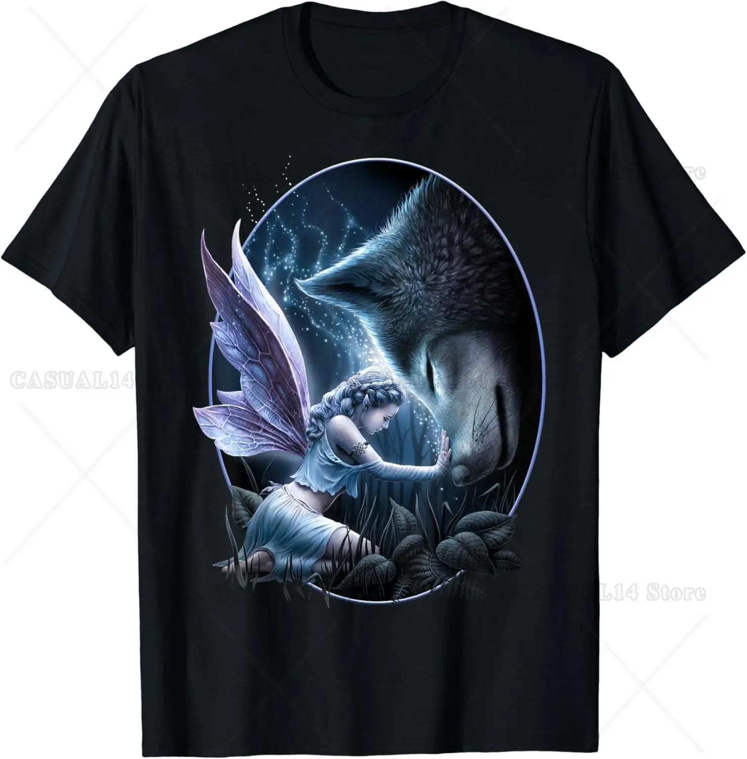 Spiral Original Sacred Bond Fairy and Wolf T-Shirt Graphic T Shirts Unisex Streetwear