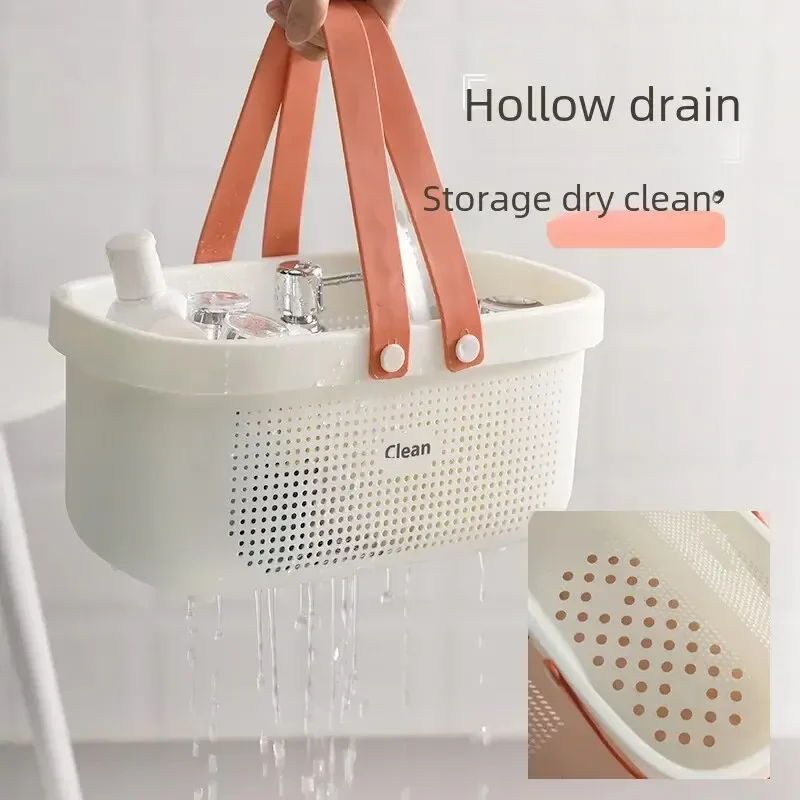 

Portable Shower Basket with Handle Large Capacity Plastic Sundries Items Storage Organizer Drain Basket Bathroom Accessories