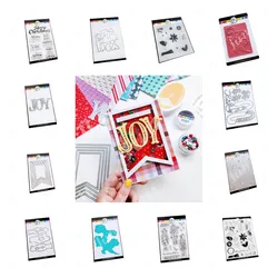 Nested Stitched Banner Christmas Joy Word Metal Cutting Dies Stamps Stencil Hot Foil Plate DIY Scrapbook Embossing Template