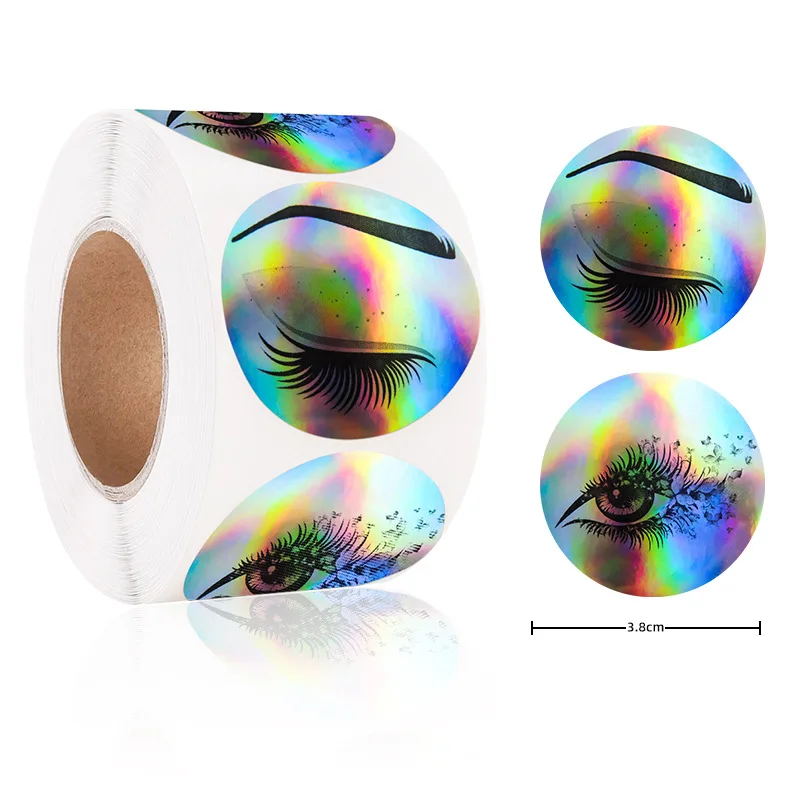 Pretty Laser Rainbow Eyelash & Eyes Thank You Sticker 1.5inch/38mm for Cosmetology Manicure Handmade Crafts Business Decor Label